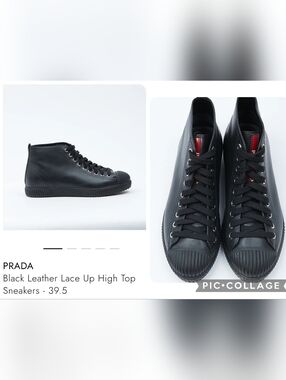 Prada Black Leather High-Top Lace Sneakers Sz 39.5